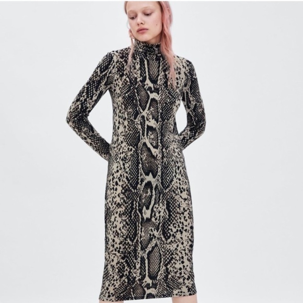 NWOT Zara Trafaluc Snake-print Turtleneck midi dress